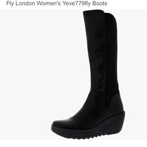 Black almost to knee very comfortable boots and high quality. Barely worn